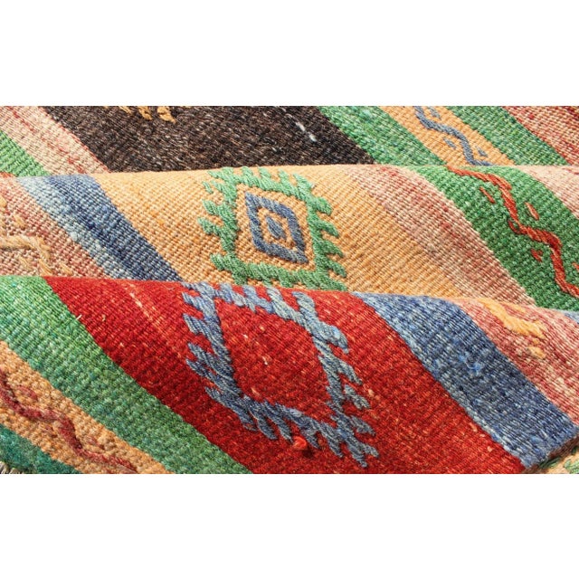 Mid 20th Century Vintage Turkish Kilim Carpet With Colorful Geometric Stripe Design For Sale - Image 11 of 13