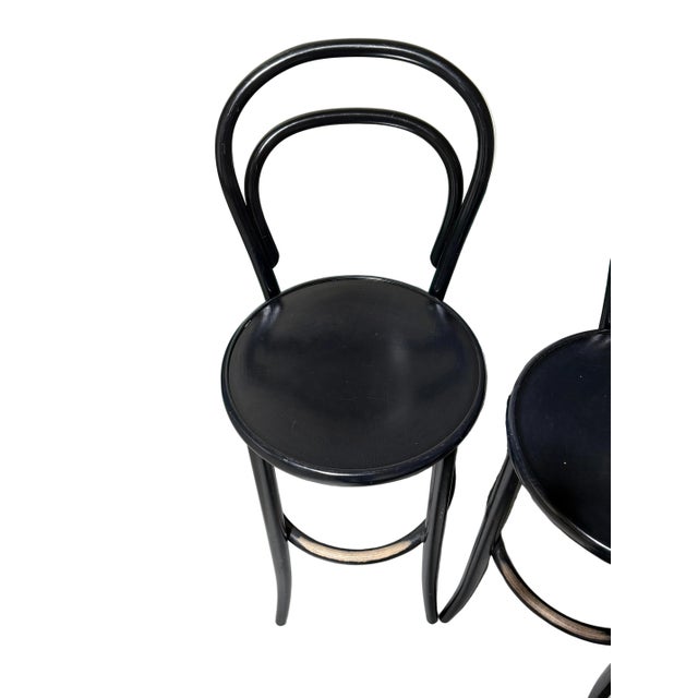 Black Set of 3 Modern Rendition of Black Bentwood Bar Stools by Ton For Sale - Image 8 of 13
