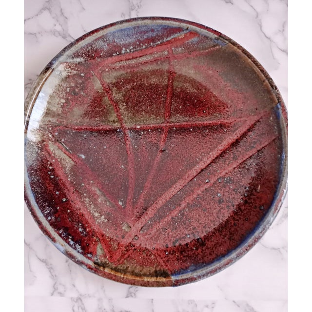 Mid-Century Modern 1970s Mid-Century Copper Red / Oxblood Studio Pottery Plate Signed Nora For Sale - Image 3 of 7
