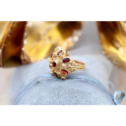 Gold Ring with Reliefs and Seven Encrusted Stones For Sale - Image 3 of 7