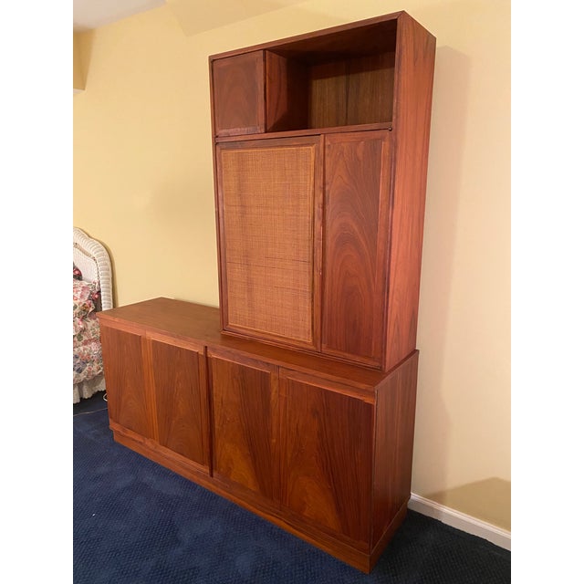 Mid-Century Modern Mid 20th Century Jack Cartwright for Founders Walnut and Cane Credenza and Hutch For Sale - Image 3 of 6