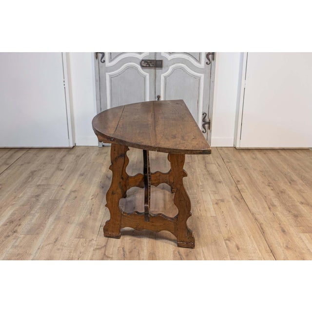 17th Century Italian Baroque Period Walnut Demilune Table with Carved Lyre Base For Sale - Image 9 of 14
