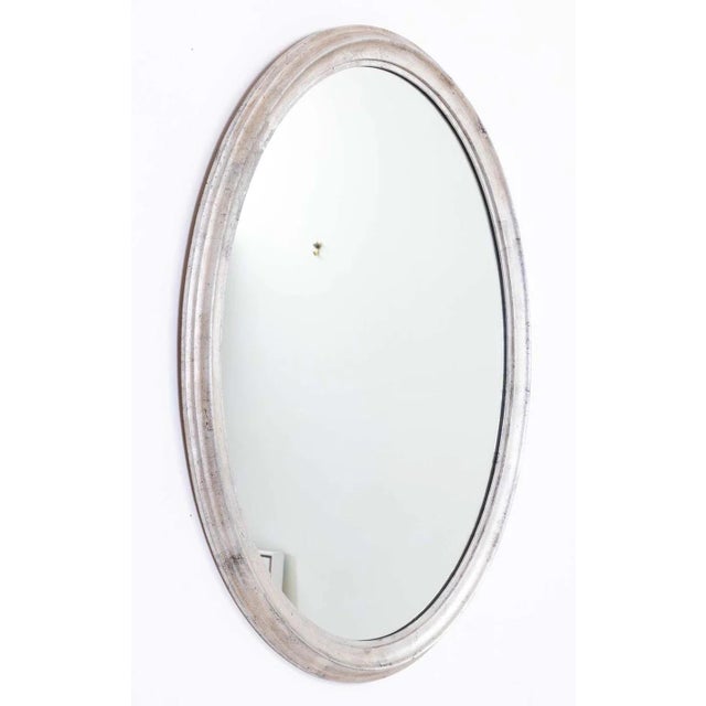 Italian Mid Century Silver Leaf Oval Mirror For Sale In New York - Image 6 of 13