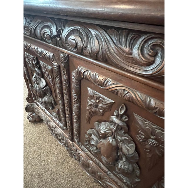 Wood French Hand Carved Dressing Cabinet With Mirrors Armoir Vines Fruit Lions Head Late 19th Century For Sale - Image 7 of 12