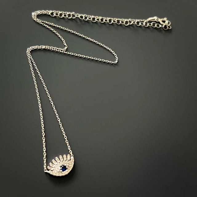 Diamond Long Lash Evil Eye Necklace For Sale - Image 9 of 10