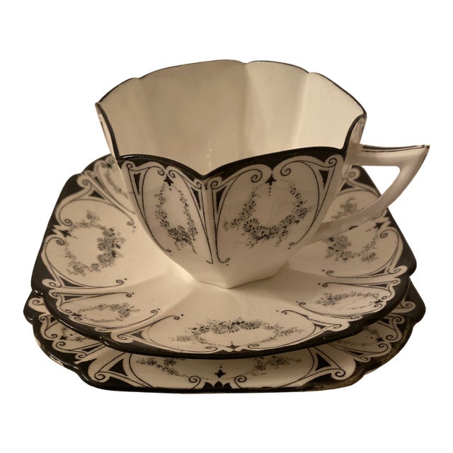 Shelley Queen Anne “Garland of Flowers” Vintage Teacup, Saucer, and Plate- 3 Pieces. For Sale