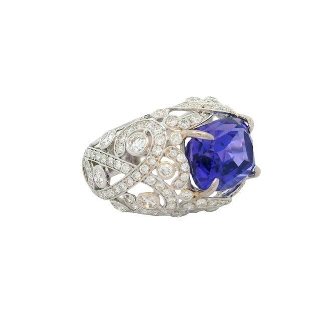 Early 21st Century 7.49 Carat Tanzanite Diamond 18k White Gold Ring, Size 6.75 For Sale - Image 5 of 8