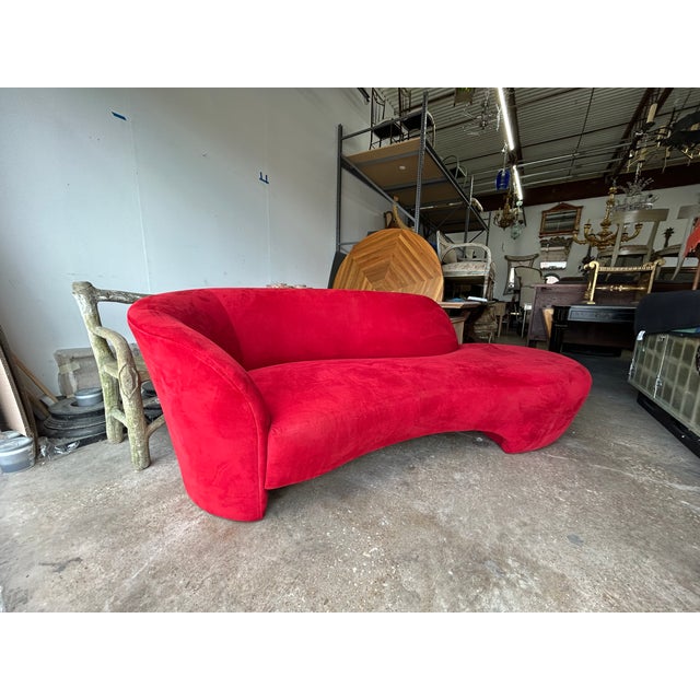 Red 1980s Vladimir Kagan for Directional Attributed Serpentine Sofa For Sale - Image 8 of 12