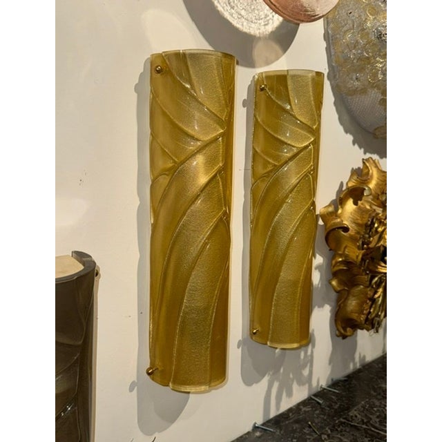 Pair of Murano Gold Tube Sconces For Sale - Image 4 of 5