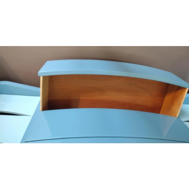 Stunning art deco dresser finished in a delicious aqua blue color lacquer , glossy Shape is also sexy , all drawers are...