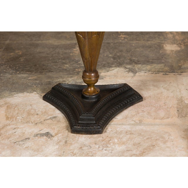 English 1920-1930 Brass Umbrella Stand with Raised Motifs and Tripartite Base For Sale - Image 11 of 11