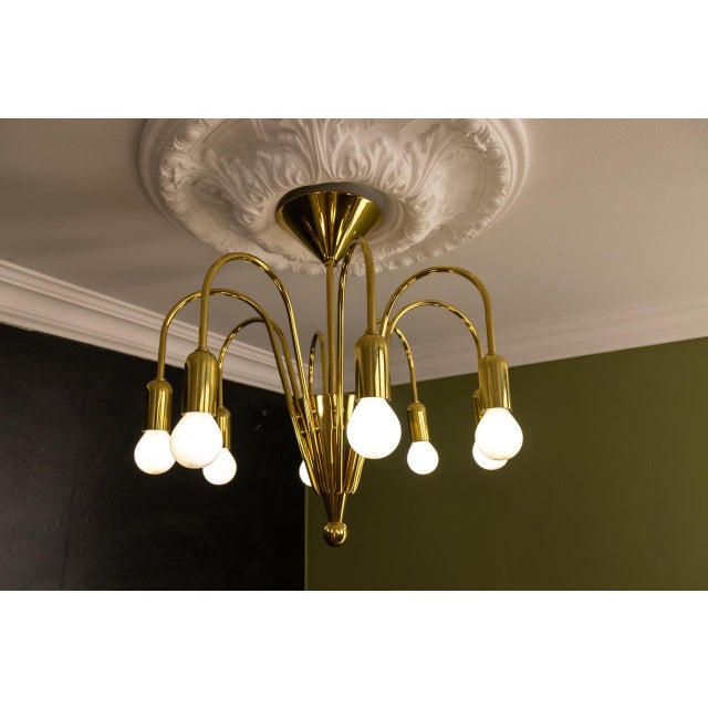 Metal Mid-Century Modern Brass Eight-Light Sputnik Chandelier by Tz Leuchten, Germany, 1970s For Sale - Image 7 of 18