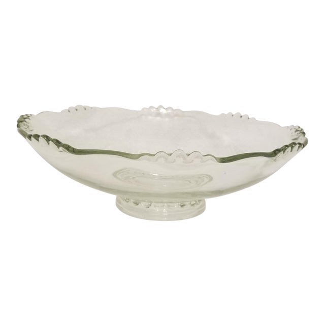 Large Art Deco Glass Serving Bowl W/ Base For Sale