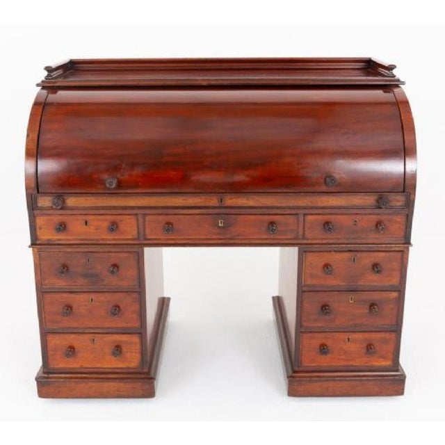 Victorian Mahogany Cylinder Desk with Roll Top, 1860 For Sale - Image 3 of 6