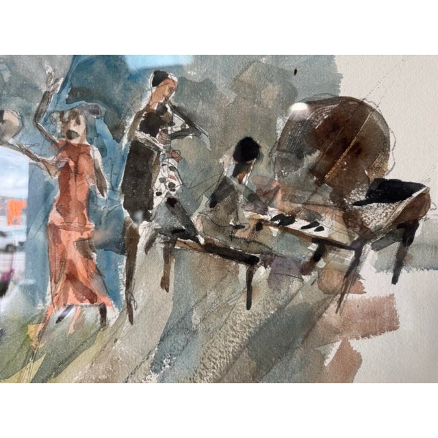 Mid-Century Modern Zygmund Jankowski American ( 1925-2009) "Jazz Musicians" Watercolor Painting For Sale - Image 3 of 9