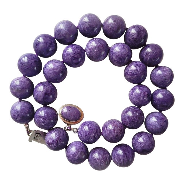 Chatoyant Charoite Necklace With Sterling Silver Charoite Clasp For Sale
