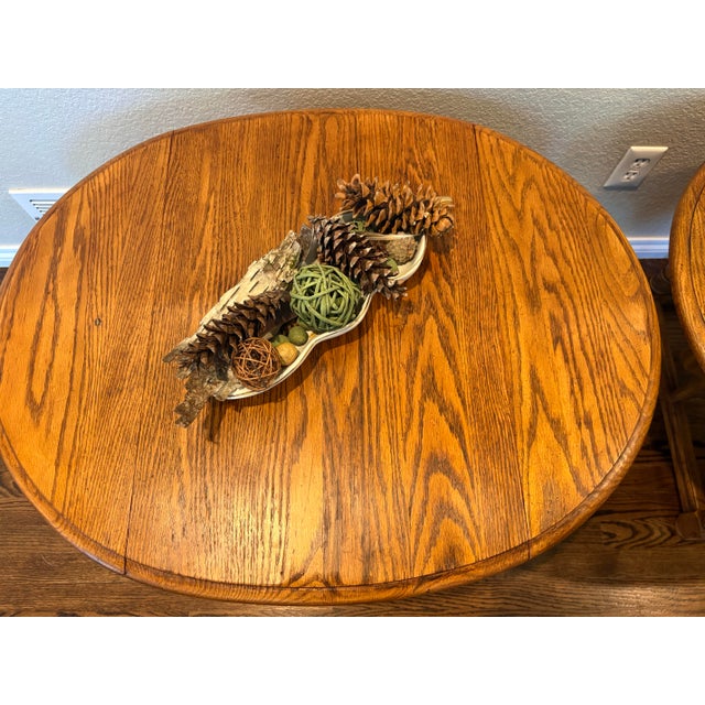 Wood Vintage Riverside Oak Drop-Leaf End Tables With Drawers – Pair For Sale - Image 7 of 12