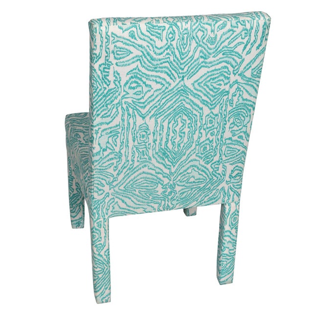 Modern Set of Four Parsons Style Side Chairs in Custom Meg Braff Designs Vienna Woods Fabric For Sale - Image 3 of 3