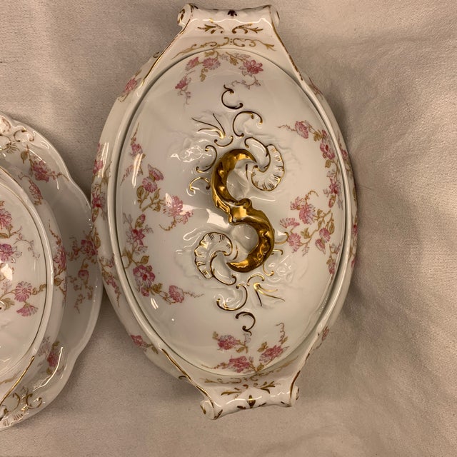 Metal Vintage French Limoges Serving Set Pink and Baby Blue Sprays of Flowers - Set of 7 For Sale - Image 7 of 12
