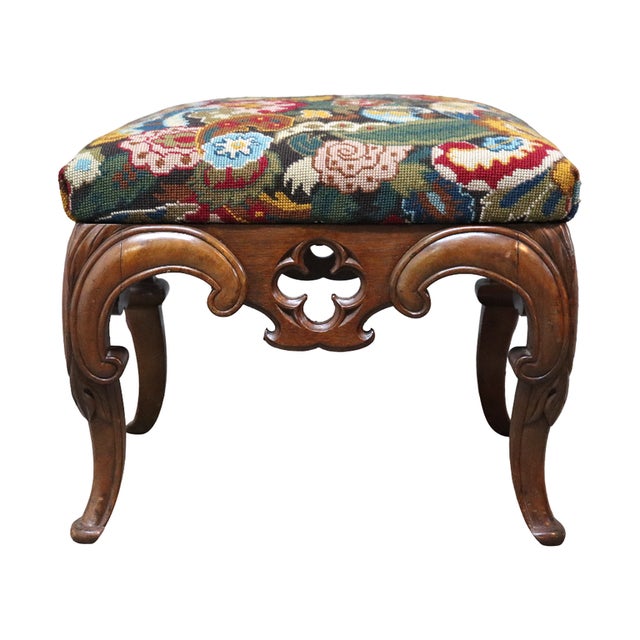 Rococo Carved Walnut Floral Needlepoint Footstool C1880 For Sale - Image 12 of 13