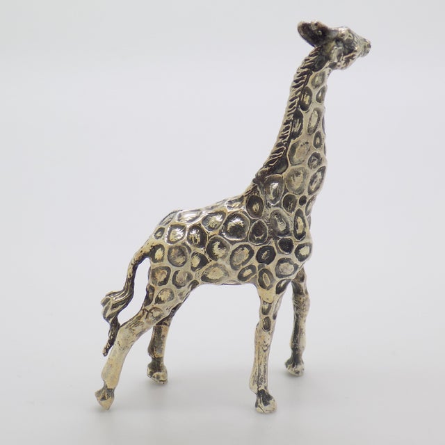 Metal Vintage Italian Handmade Genuine Silver Detailed Giraffe Figurine Miniature For Sale - Image 7 of 10
