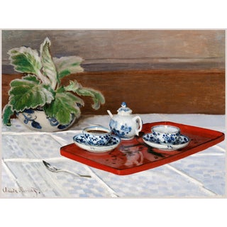1872 Vintage Tea Still Life Art Print, Blue and White Porcelain Kitchen Wall Art by Monet - 40" X 30" For Sale