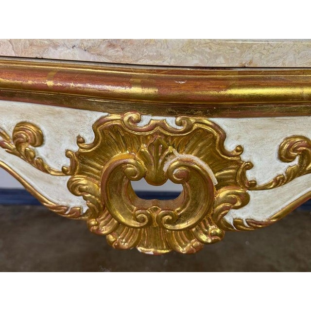Italian Rococo Console Table, Giltwood & Marble Top, Mid-20th Century For Sale - Image 13 of 16