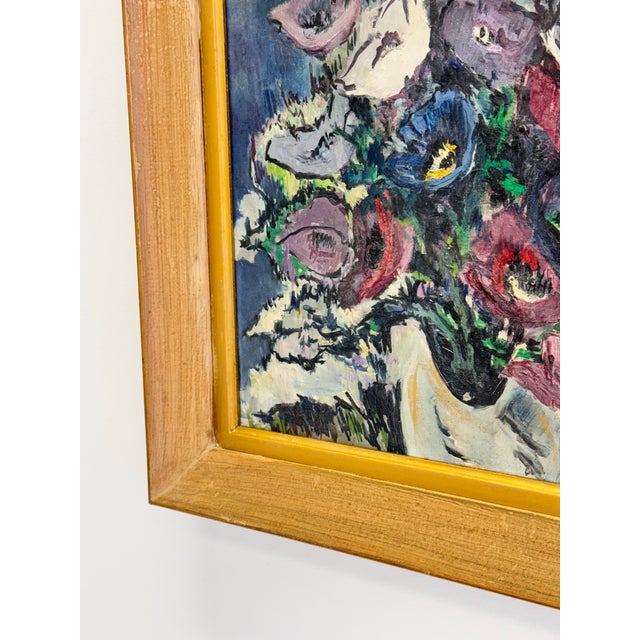 1950s French Modernist Oil on Canvas Still Life of Anemones, Nice, France For Sale - Image 5 of 15