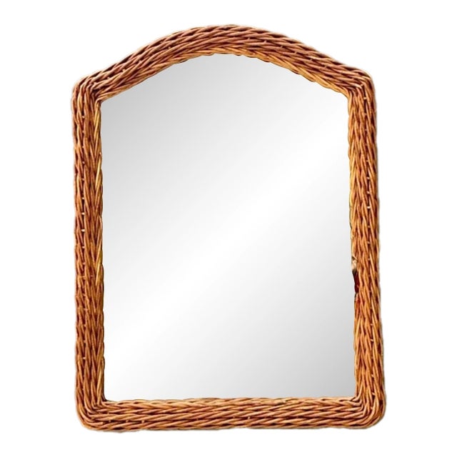 Vintage Arched Rattan Wall Mirror For Sale