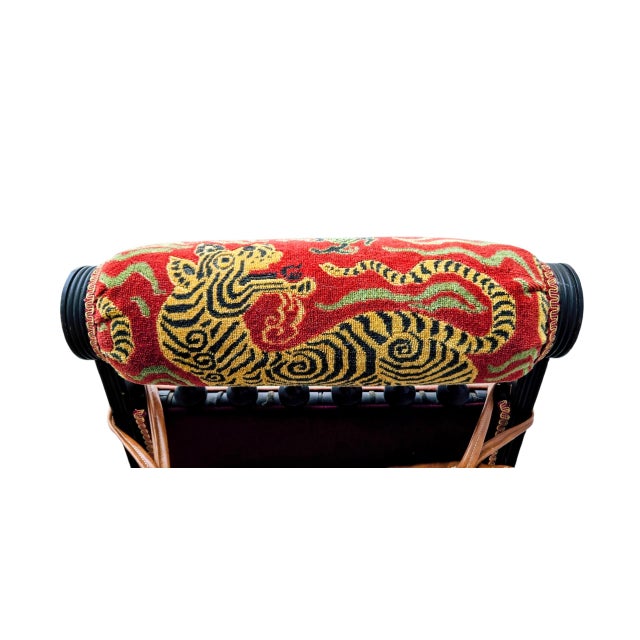 Circa 1860 Victorian Platform Rocker Navaho Blanket Pillow/ Snow Leopard Head Pillow For Sale - Image 9 of 14