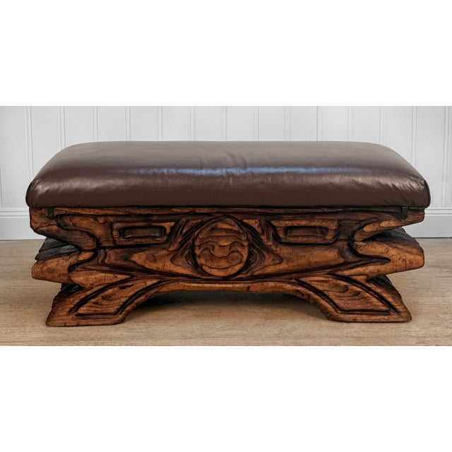 William Westenhaver Vintage Witco Tiki Carved Wood Bench For Sale - Image 4 of 11