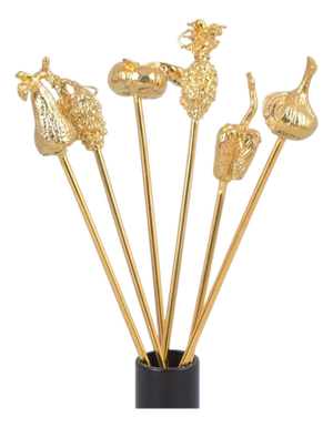 Cocktail Sticks with Fruit and Vegetable Motifs from Skultuna, Late 20th Century, Set of 6