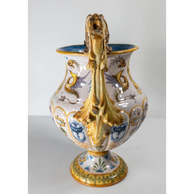 20th Century Renaissance Revival Italian Majolica Maiolica Faience Urn or Vase For Sale - Image 4 of 14