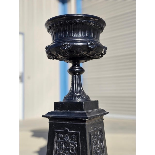 Victorian Aluminum Flower Garden Urn on Base For Sale - Image 10 of 18