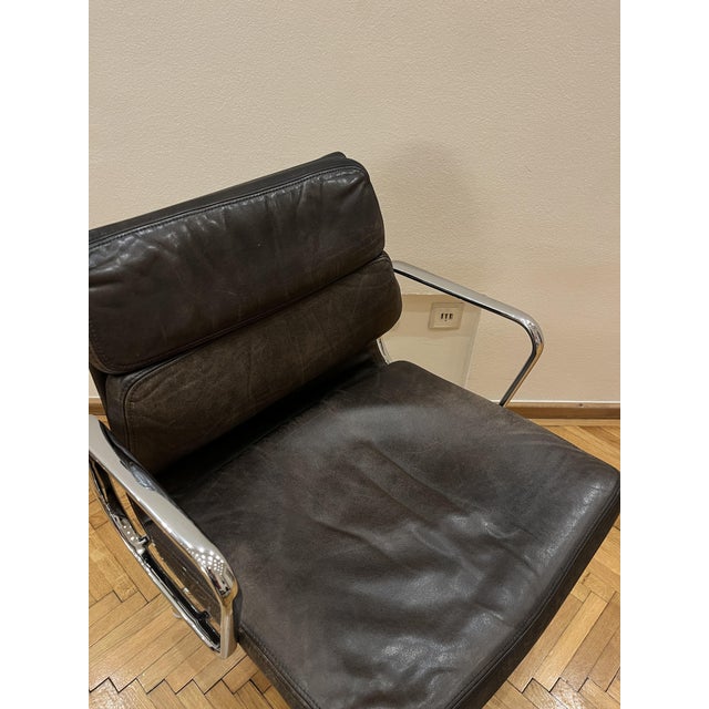Silver EA 207 Soft Pad Chair by Vitra in Dark Brown Leather, 1990s For Sale - Image 8 of 16