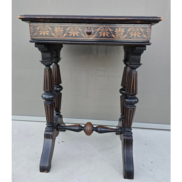 Antique Neo-Renaissance Italian Ebonized Marquetry Worktable with Leopard Motif, 1880s For Sale - Image 13 of 17