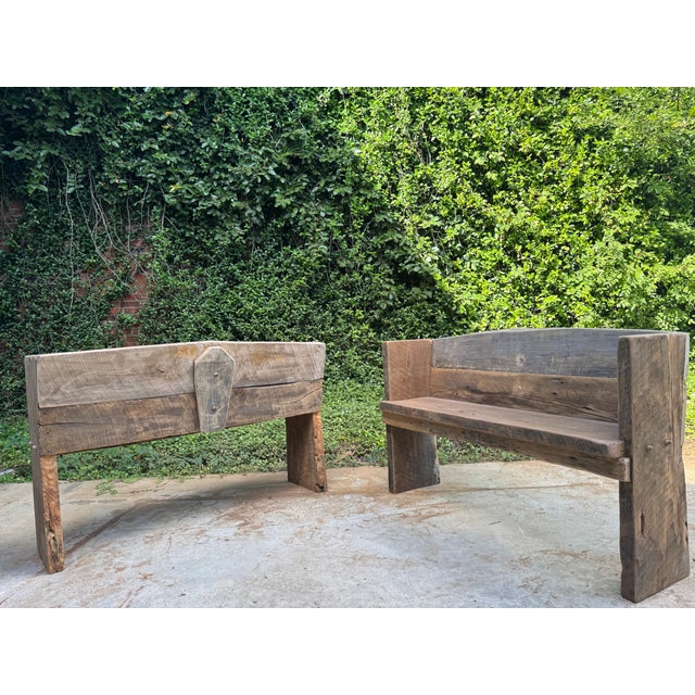 Primitive Rustic Farmhouse Reclaimed Barnwood Pew Bench 78 In. For Sale - Image 14 of 17