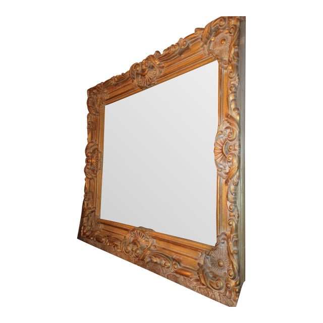 Grand 19th C. Satinwood Mirror - Massive Great Hall & Foyer Statement Piece Hand Carved Box Framework 65" X 54" For Sale