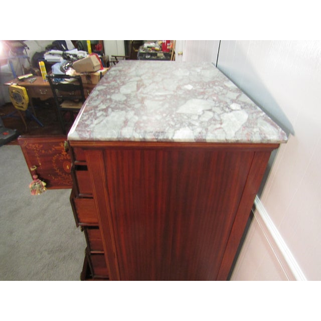 1930's Mahogany Inlay Marble Top Chest of Drawers For Sale - Image 10 of 10