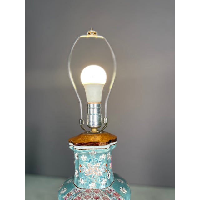 Blue Vintage Chinese Style Raised Floral Pattern Porcelain Table Lamp For Sale - Image 8 of 9