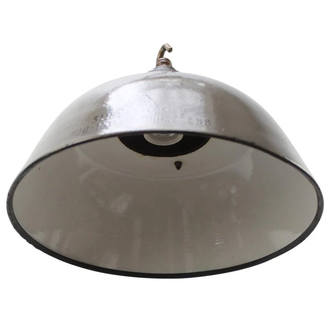 Industrial Vintage Industrial Brown Enamel, Cast Iron and Brass Pendant Light For Sale - Image 3 of 5