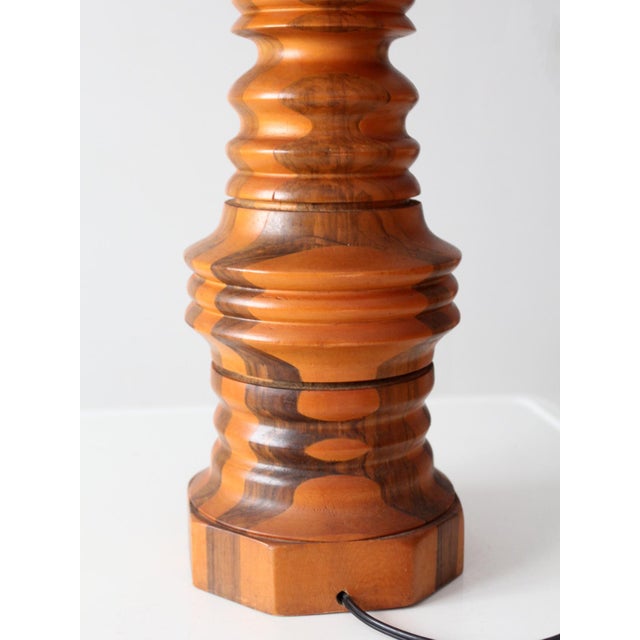 Mid 20th Century Mid 20th Century Mid Century Turned Mixed Wood Table Lamp With Woven Shade For Sale - Image 5 of 18