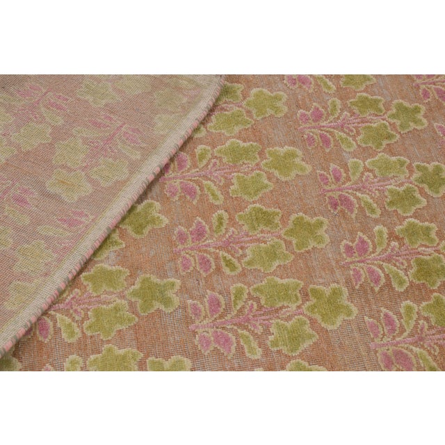 Salmon Contemporary Block Print Floral Wool Custom Rug by Rug & Kilim, India For Sale - Image 8 of 10