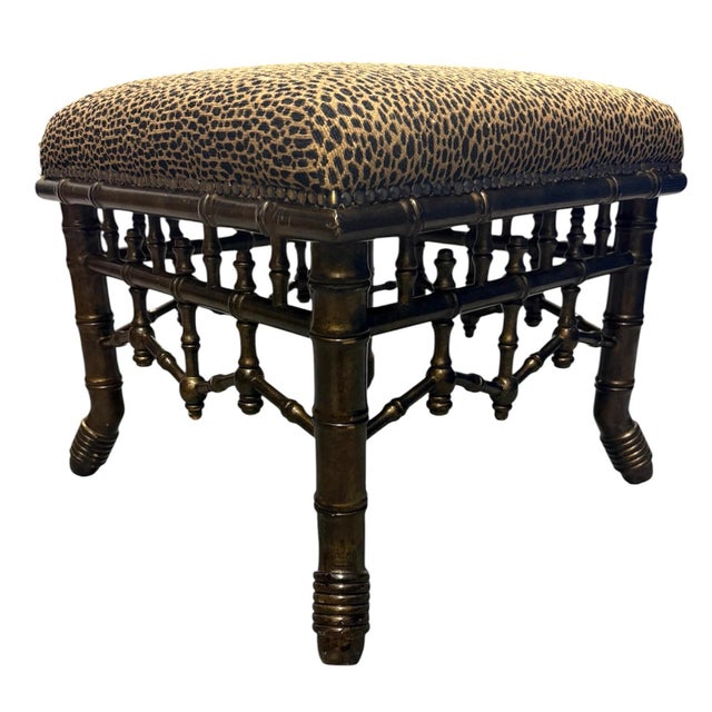Late 20th Century Faux Bamboo Leopard Stool/Ottoman For Sale - Image 5 of 7