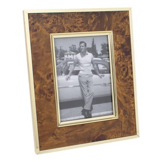 Mid Century Montagnani Italy Metal and Walnut Wood Picture Frame For Sale