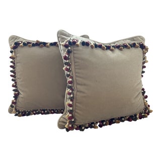 Pair of Mohair Pillows With Lee Jofa Trim For Sale