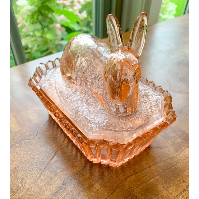 Shabby Chic Vintage Pink Depression Glass Covered Bunny Dish For Sale - Image 3 of 5
