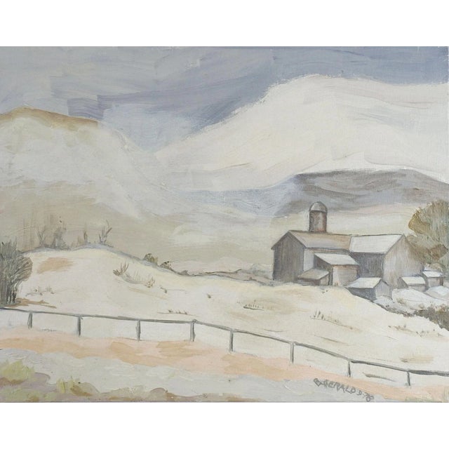 Gray Tonalist Farmhouse Landscape Painting For Sale - Image 4 of 4