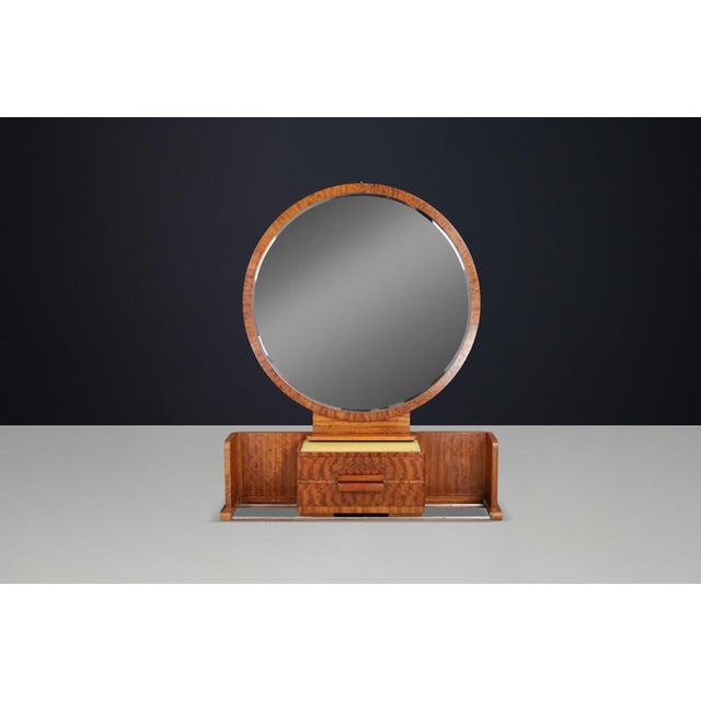 Art Deco French Vanity with Sliding Center Cabinet and Stool, 1930s, Set of 2 For Sale - Image 15 of 16