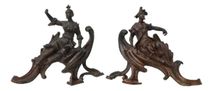 Pair of Louis XV Style Patinated Bronze Figural Andirons